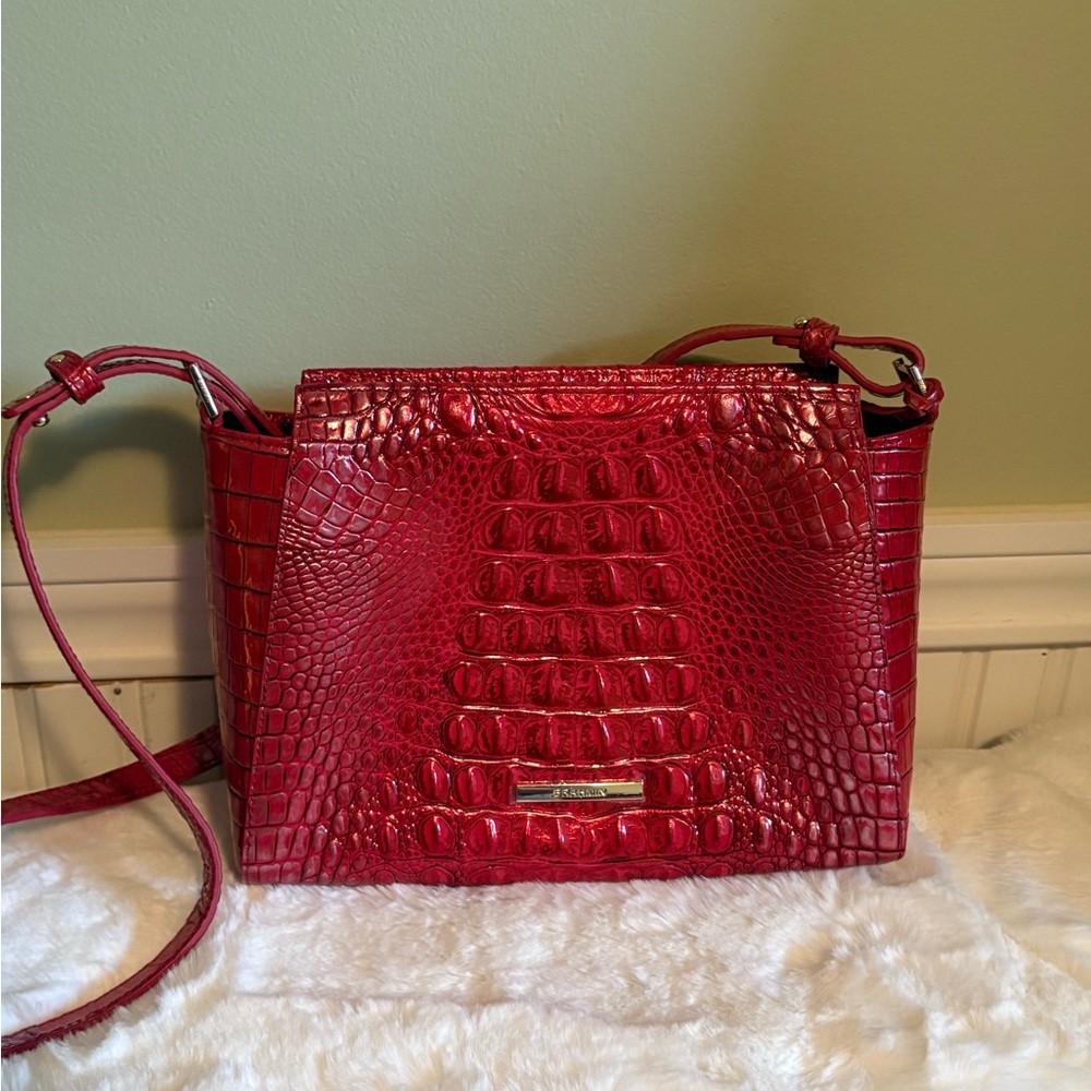 Brahmin Heartbreaker Hillary Red Crocodile-Embossed Shoulder Bag